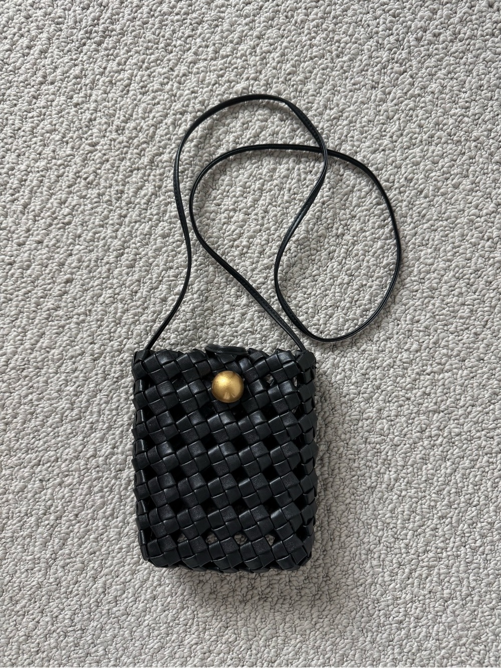 H&M Black Woven Crossbody with Gold Button Accent